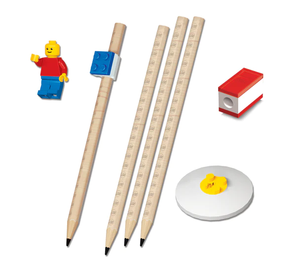 LEGO Stationery Set with Minifigure, Pencil, Sharpener, Pencil Topper & Eraser