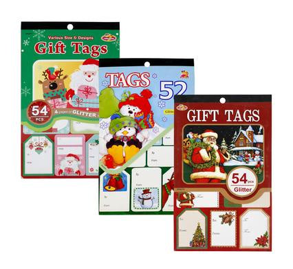 Christmas Gift Tag 52 Stickers with Glitter Asst Each