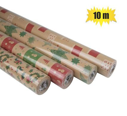 Wrap 10m x 700mm Christmas Kraft Roll Asst Each