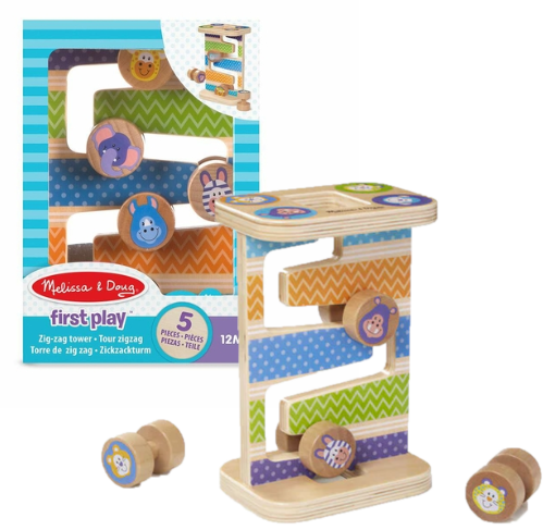 30125 Melissa & Doug First Play Wooden Safari Zig-Zag Tower With 4 Rolling Pieces