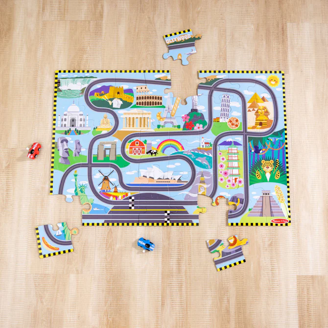 31009 Melissa & Doug Race Around the World Tracks Floor Puzzle – 48 Pieces