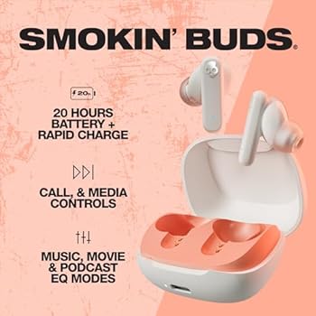 Skullcandy Smokin' Buds in-Ear Wireless Earbuds - Bone/Orange Glow