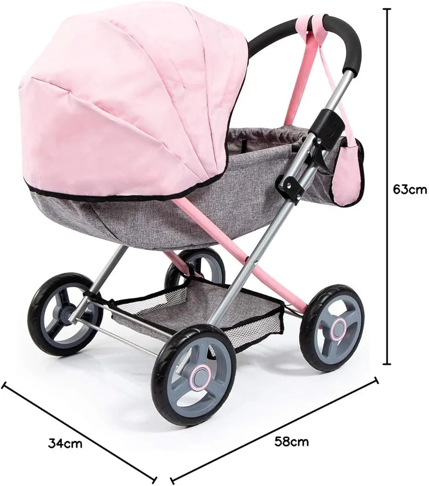 Bayer Cozy Doll’s Pram with Bag & Accessories (Pink & Grey)