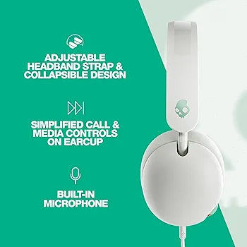 Skullcandy Grom Over-Ear Wired Headphones for Kids - Bone Seafoam