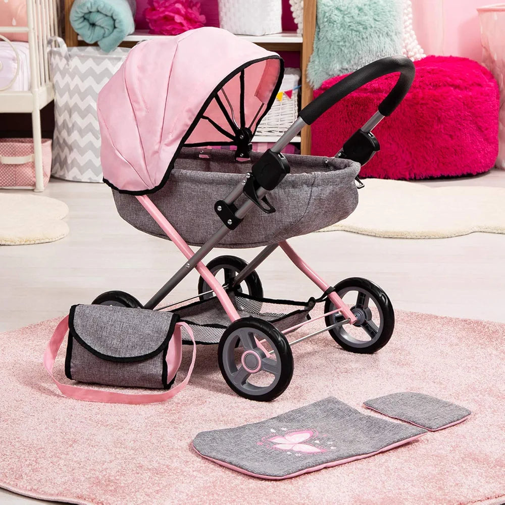 Bayer Cozy Doll’s Pram with Bag & Accessories (Pink & Grey)