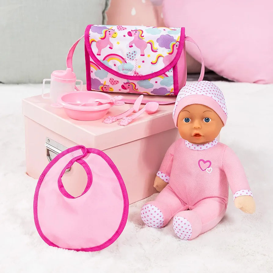 Bayer 10-in-1 Buggy Doll’s Pram Set (Pink/Unicorns) with 30cm Doll