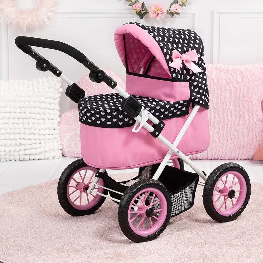 Bayer Trendy Doll’s Pram (Black/Pink Hearts)