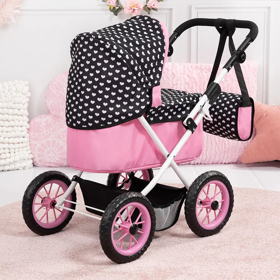 Bayer Trendy Doll’s Pram (Black/Pink Hearts)