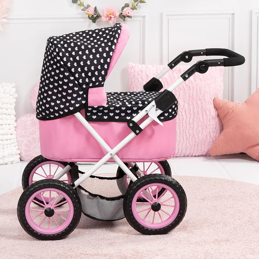 Bayer Trendy Doll’s Pram (Black/Pink Hearts)