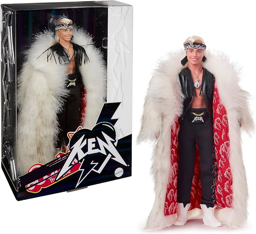 Barbie The Movie Ken Doll in Faux Fur Coat and Black Fringe Vest