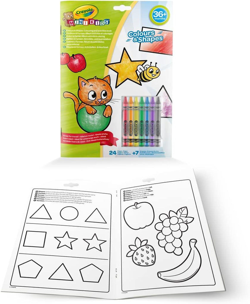 Crayola Mini Kids Colour & Shape Activity Book with 8 Crayons