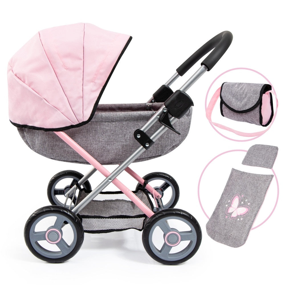 Bayer Cozy Doll’s Pram with Bag & Accessories (Pink & Grey)