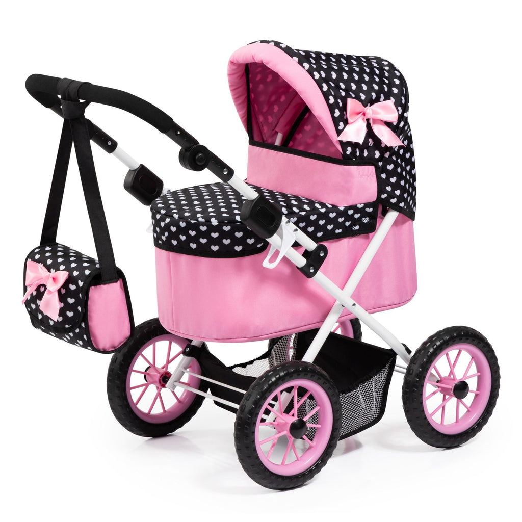 Bayer Trendy Doll’s Pram (Black/Pink Hearts)