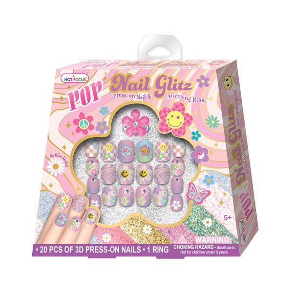 Hot Focus Pop Nails Glitz Groovy Flower