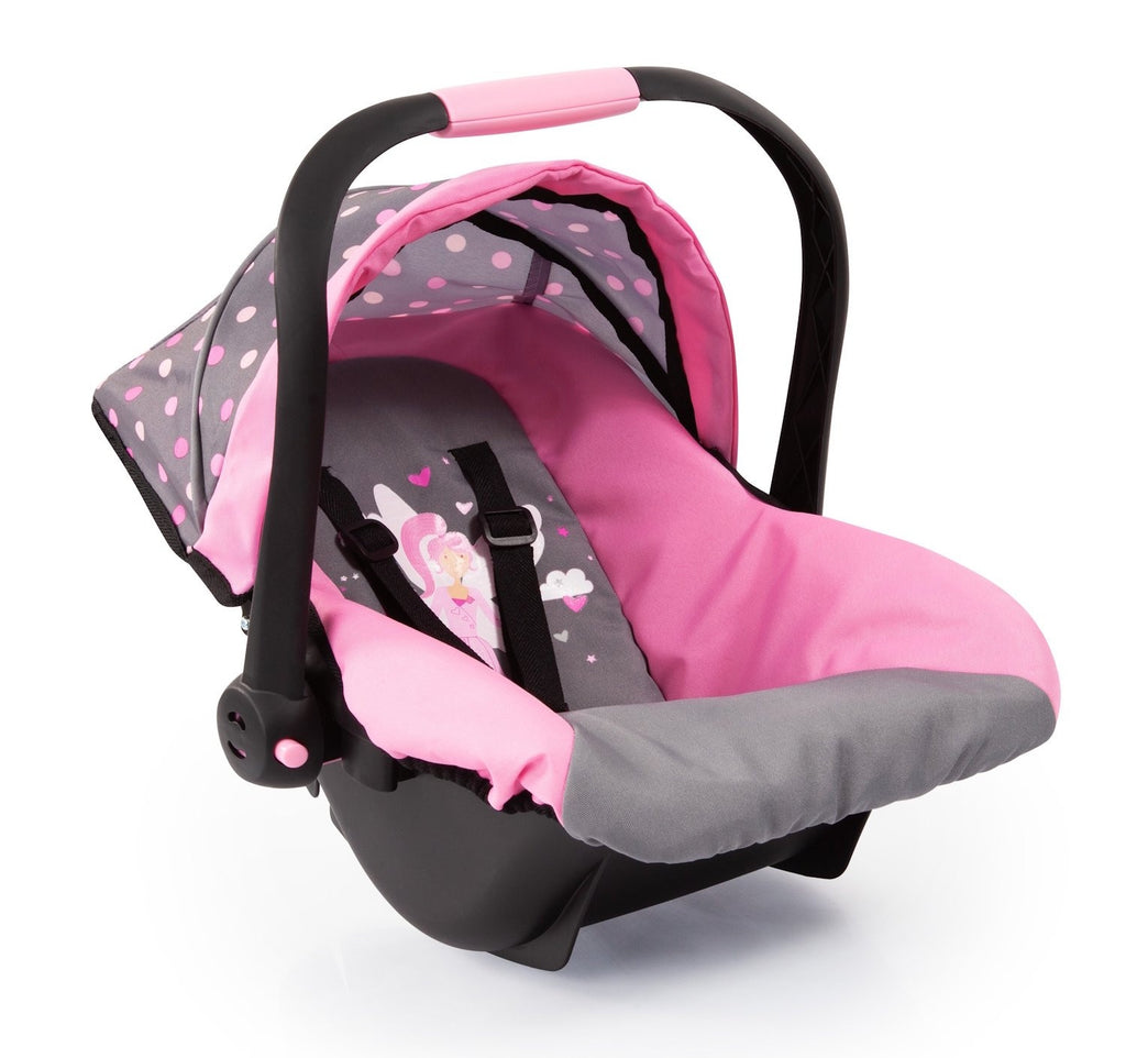 Deluxe Dolls Car Seat with Canopy (Pink/Grey) Fairy