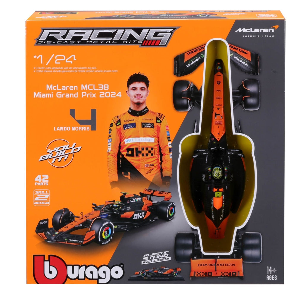 Bburago 1/24 McLaren F1 MCL38 2024 Model Kit - #4 Lando Norris (23cm Long)