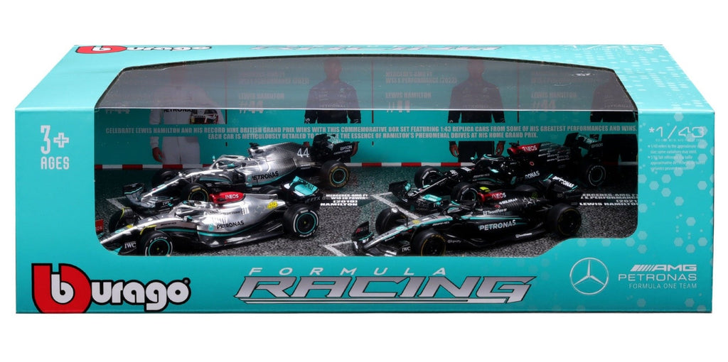 Bburago 1/43 Mercedes-AMG F1 4-Pack Set - #44 Lewis Hamilton (13cm Long)