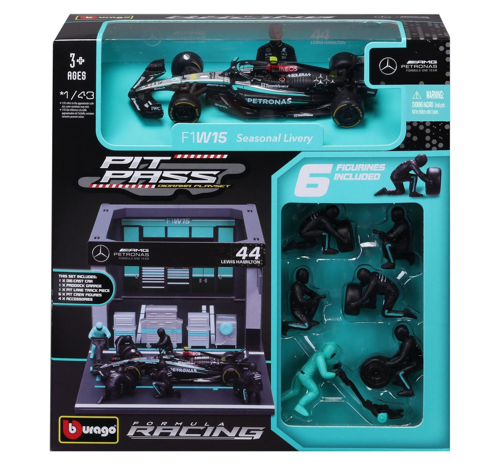 Bburago 1/43 Mercedes-AMG F1 W15 2024 Pit Pass #44 L. Hamilton (33cm Long)