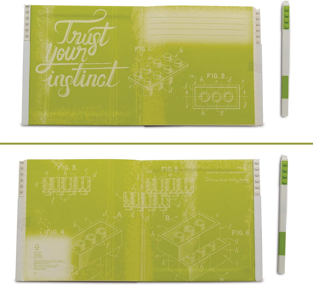 LEGO Locking Notebook with Gel Pen - Lime