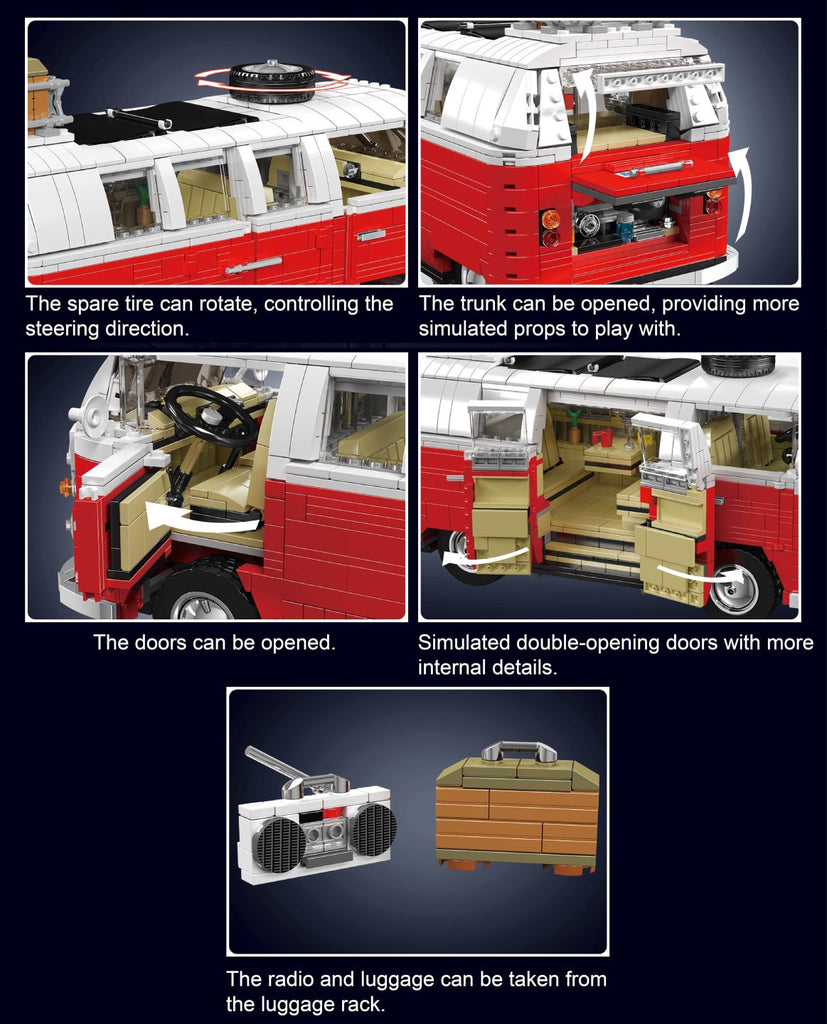 Mould King VW T1 Camper Van Building Blocks (2056pcs) - 31cm Long