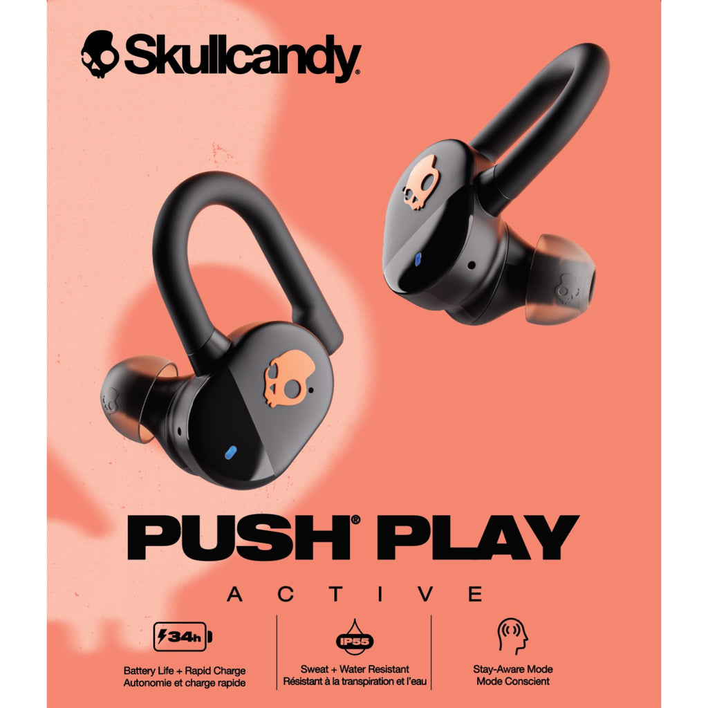 Skullcandy Push Play Active in-Ear Wireless Earbuds - True Black/Orange