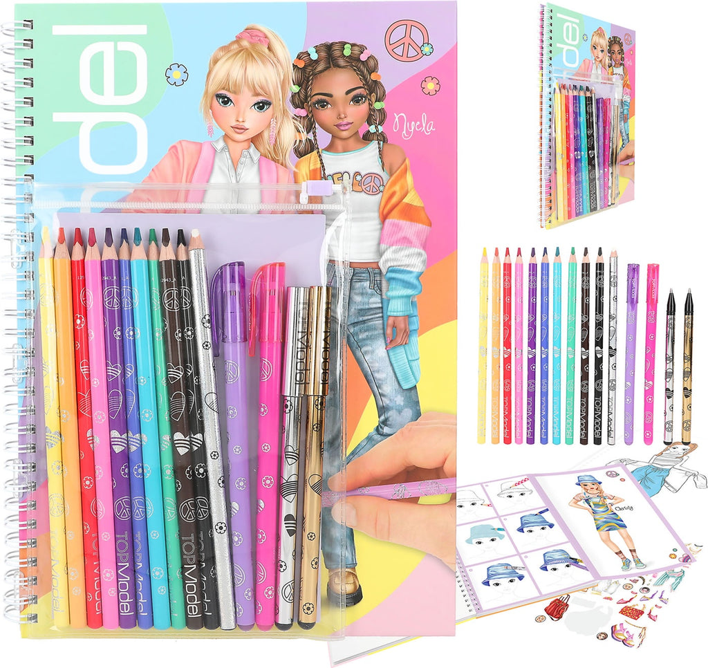 Top Model Colouring Book with Pen & Pencil Crayons Set & Stickers Each