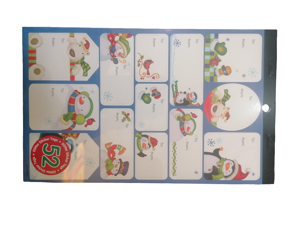 Christmas Gift Tag 52 Stickers with Glitter Asst Each