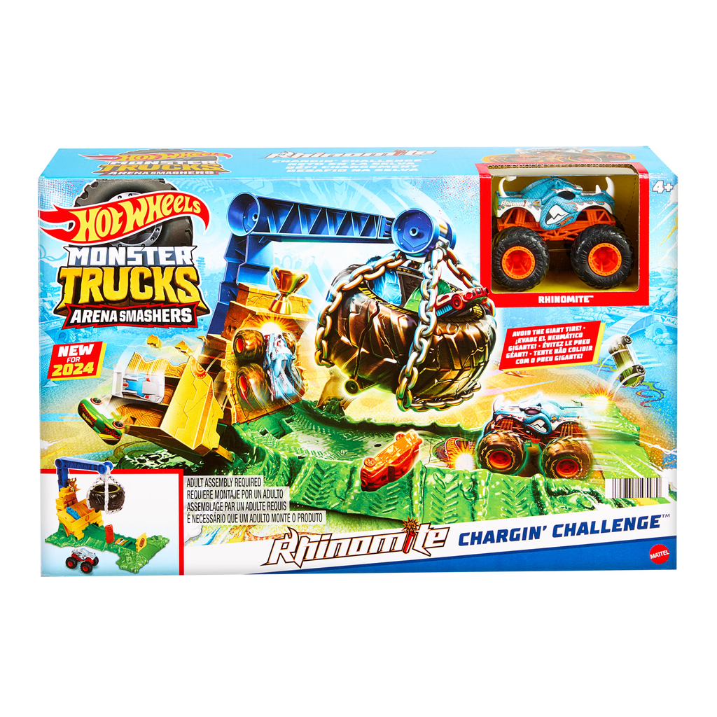 Hot Wheels Monster Trucks Arena Smashers Rhinomite Chargin' Challenge Playset