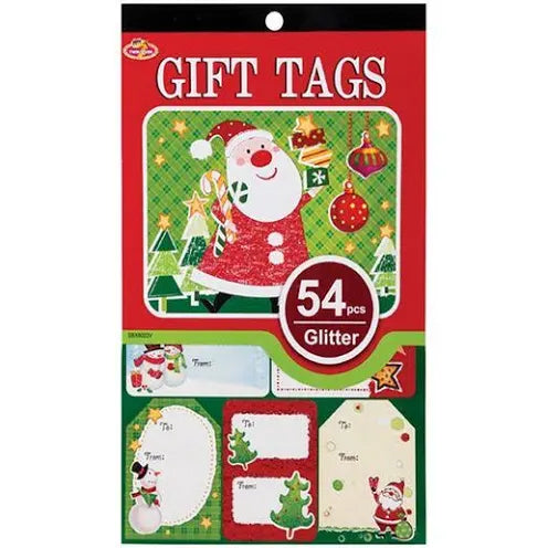 Christmas Gift Tag 52 Stickers with Glitter Asst Each