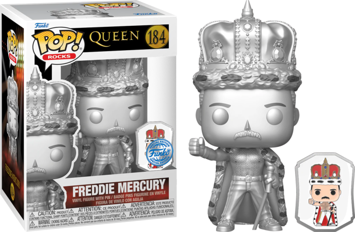 184 Funko POP! Queen - Freddie Mercury Platinum Metallic with Enamel Pin