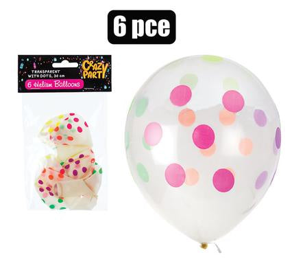 Helium Balloons - Transparent with Dots 6 Pce
