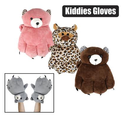 Kids Plush Animal Gloves Asst