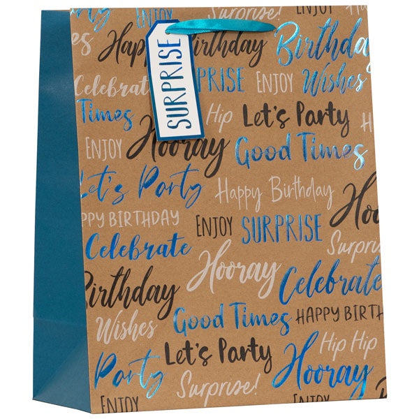 Large Gift Bag Birthday Text Blue