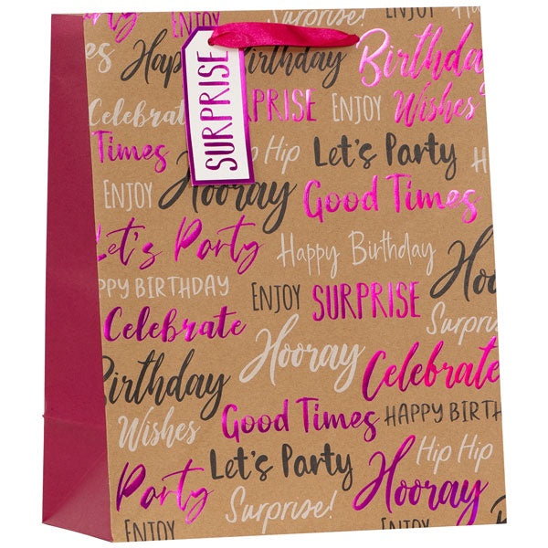 Large Gift Bag Birthday Text Pink